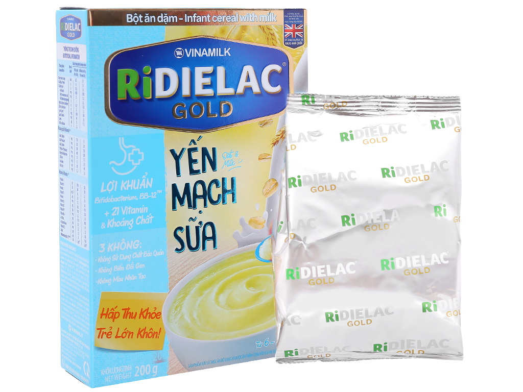 Bột ăn dặm Ridielac yến mạch sữa hộp 200g (6 - 24 tháng)