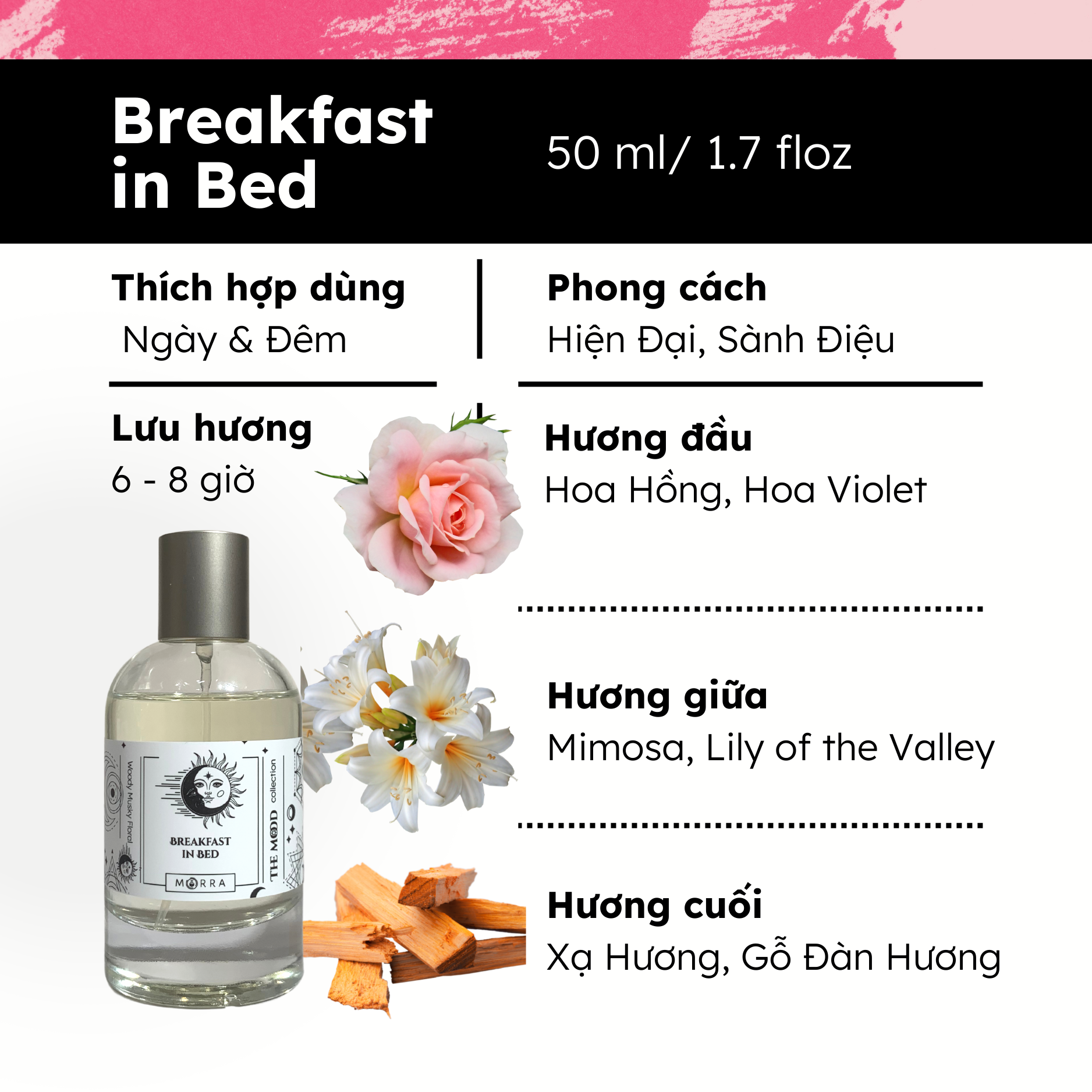 Nước Hoa Nam Nữ Morra Breakfast In Bed Hương Thơm Trong Sáng, Thanh Lịch Mùi Hương Hiện Đại, Sành Điệu Dung Tích 50ml