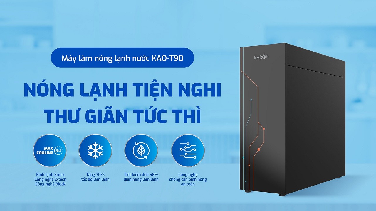 Máy làm nóng lạnh Karofi KAO-T90 tương thích mọi máy lọc nước, Giao trước lắp sau miễn phí toàn quốc, Bảo hành 24 tháng - Hàng chính hãng
