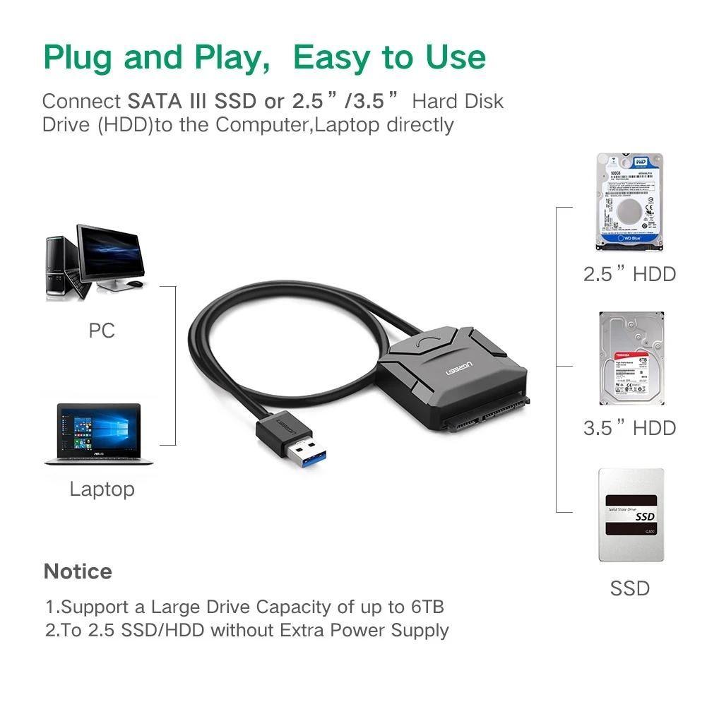 Ugreen UG20636CR108TK kèm nguồn 12v USB 3.0 ra SATA III Cáp chuyển đổi cho hdd SSD 3.5 - 2.5inch - HÀNG CHÍNH HÃNG