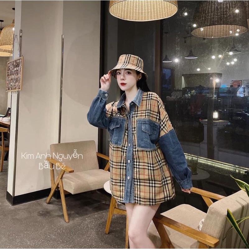 Áo sơ mi BIGSIZE dài tay ,áo sơ mi kẻ phối jean siêu cá tính có túi trước ngực &lt;90kg