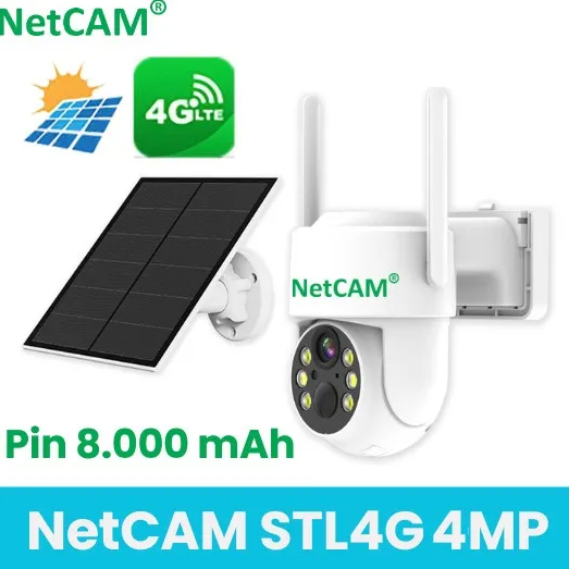 Camera Năng Lượng Mặt Trời 4G Không Dây NetCAM STL4G, Chất lượng video HD 4MP, Dùng Sim 4G, Dung lượng pin 8000mAh - Hàng Chính Hãng