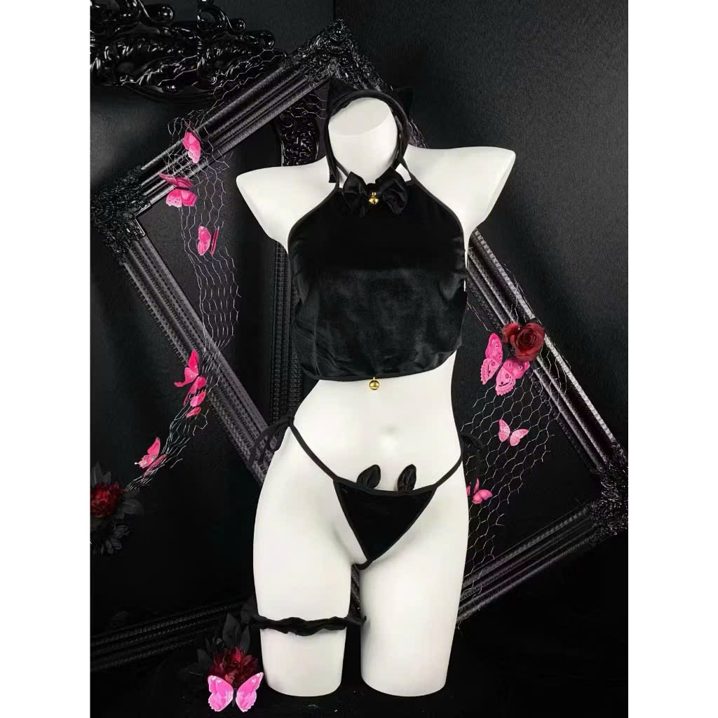Đồ Ngủ Cosplay Mèo Đen Sexy Full Phụ Kiện Như Hình