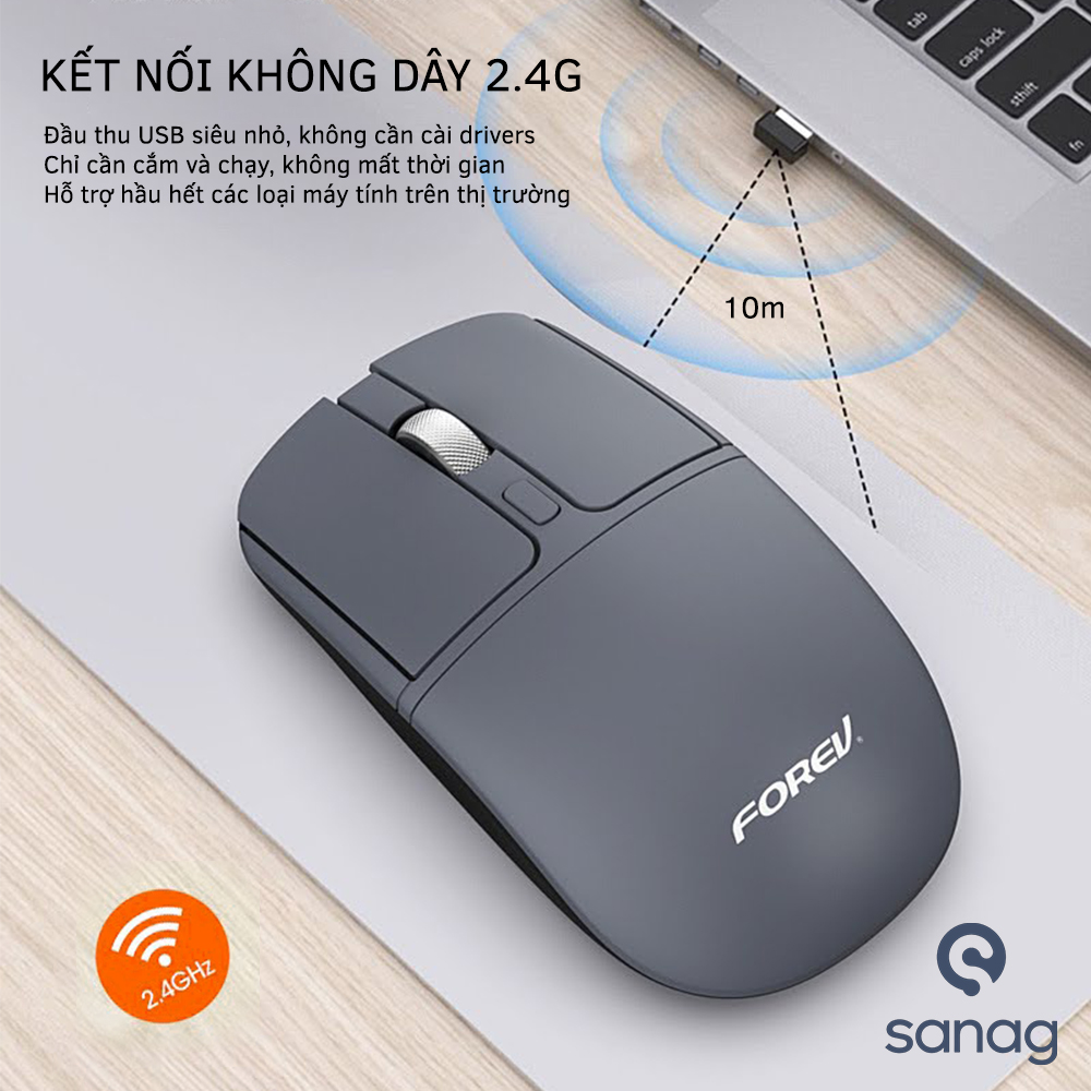 Chuột không dây Sanag Forev Fv386 Bluetooth chống ồn siêu nhạy dùng cho máy tính, laptop, tivi - Hàng Chính Hãng