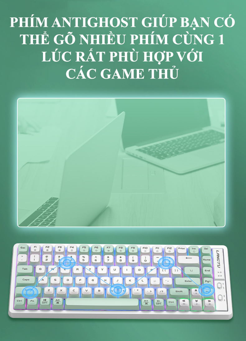 Bàn phím cơ red switch LANGTU GK85 với nhiều chế độ đèn led cực đẹp và có hotswap có thể thay switch theo sở thích - Hàng Chính Hãng