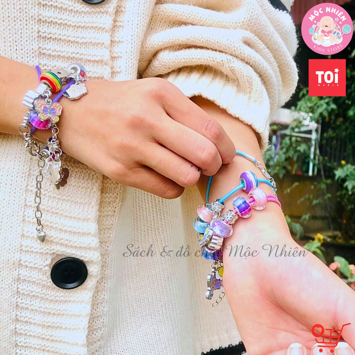 Đồ chơi vòng tay charm chính hãng TOI - Vòng tay thủ công cho bé gái DIY 3 chủ đề bé tự xỏ dây luồn hạt