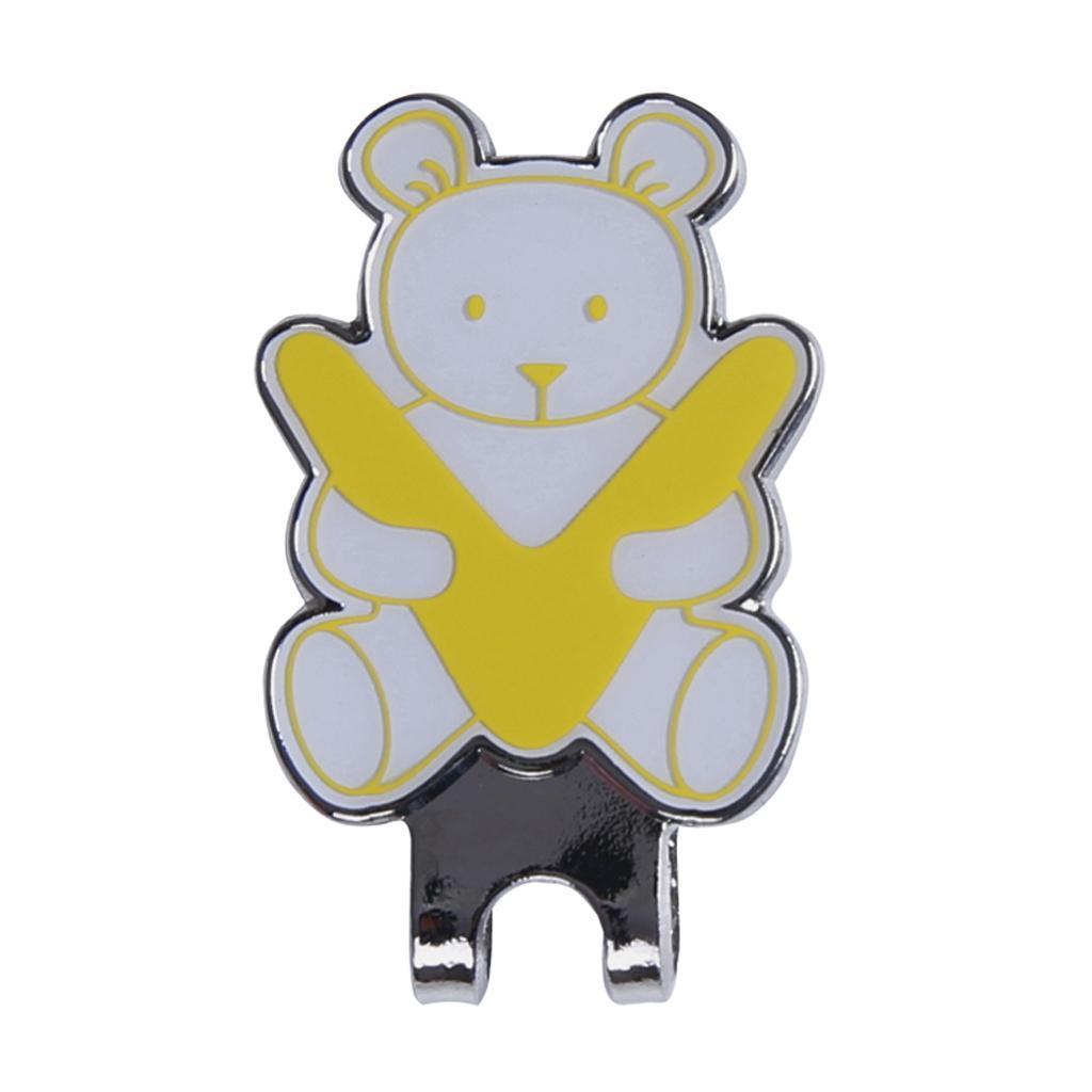 2xGolf Hat Clip with Detachable Magnetic Golf Ball Marker Bear Pattern Yellow
