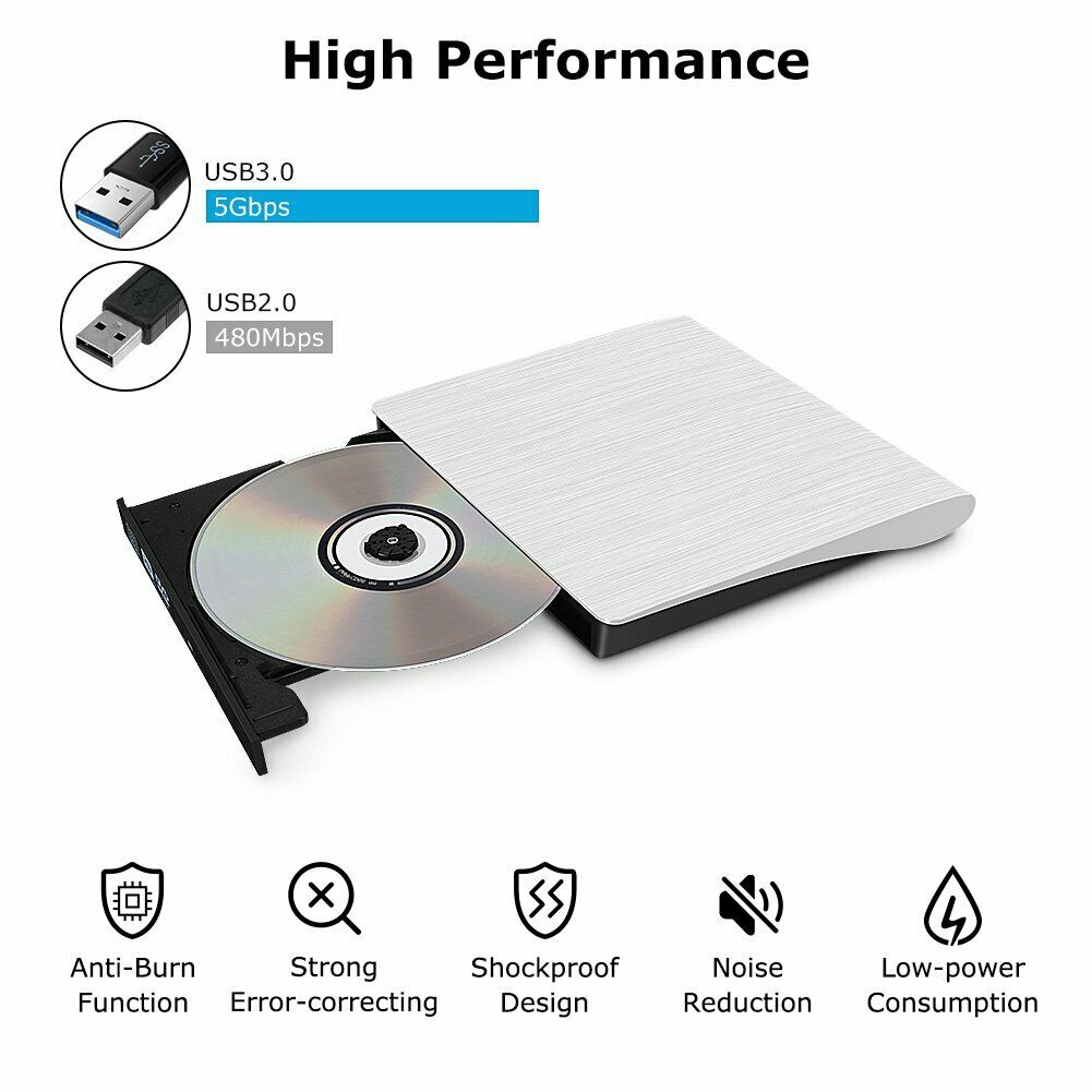 Ổ Đĩa Ngoài Dvd ± Rw Cd-Rw Burner Player Cho Pc Laptop Mac - Trắng