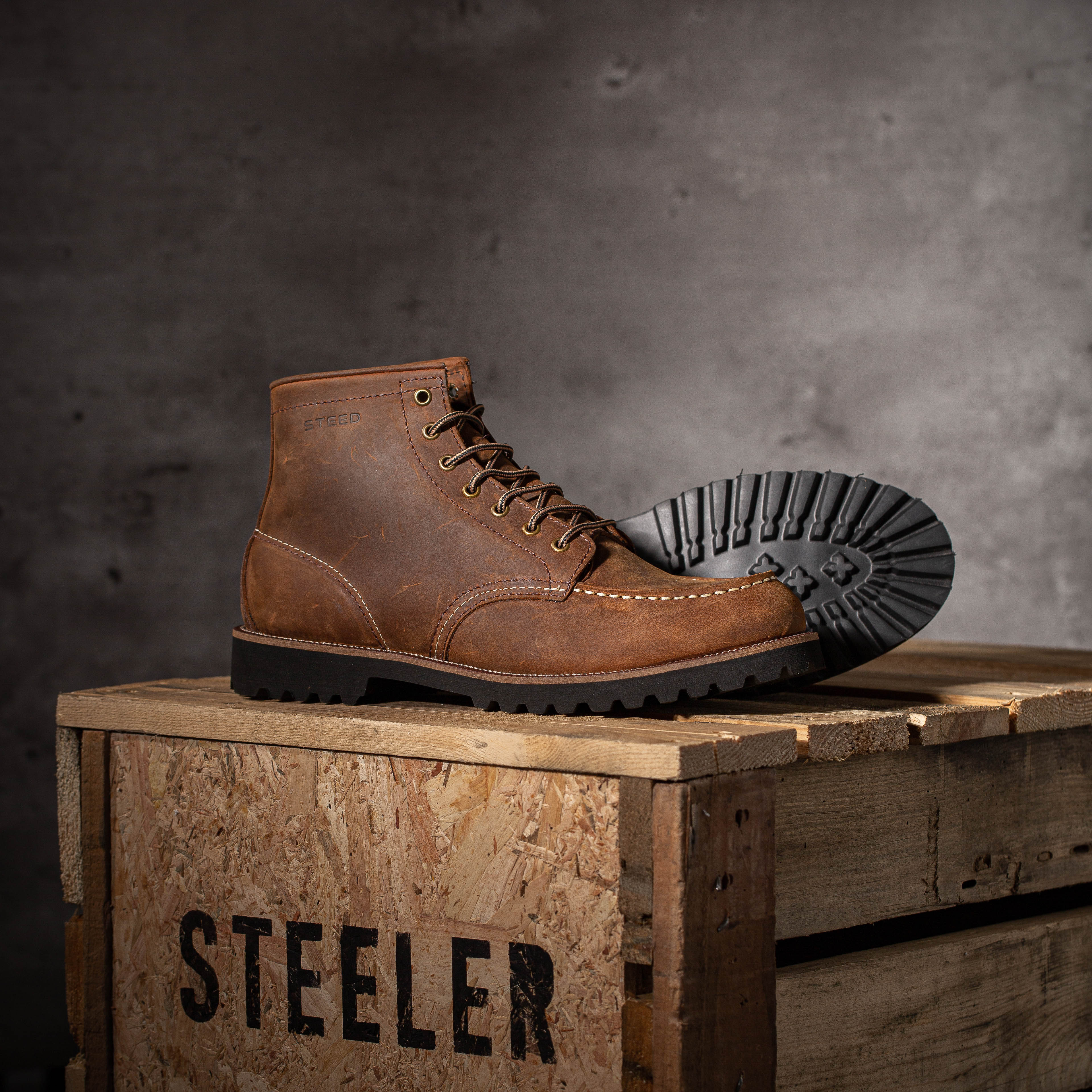 GIÀY DA NAM STEELER - MOCTOE BLACK WITH BLACK SOLE