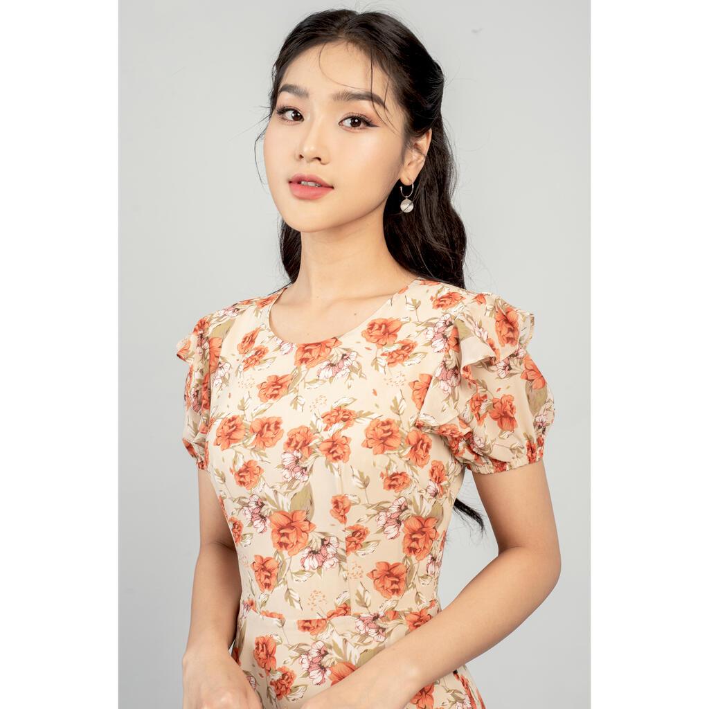 Đầm voan xòe, cổ tròn, tay bèo MMOutfit M-DA060122404