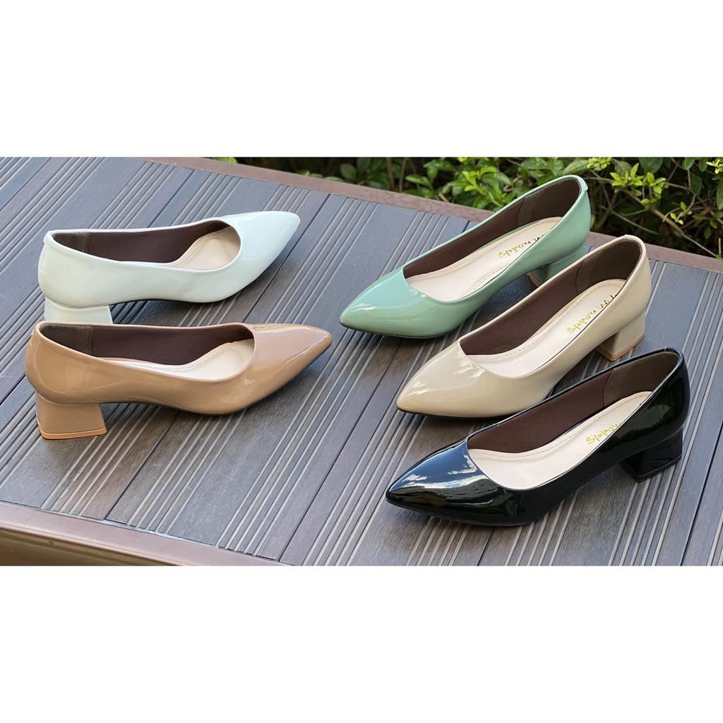 Giày cao gót mui nhọn 3 phân gót vuông thời trang basic _A00344