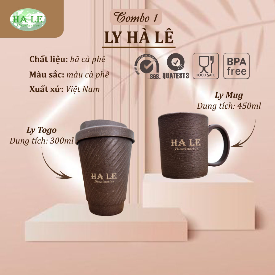 Combo 1: Ly Hà Lê từ bã cà phê  (1 ly Togo + 1 Ly Mug)