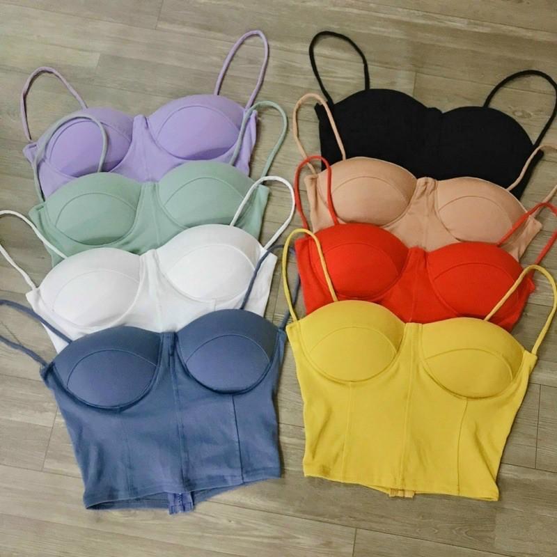 Áo 2 dây kèm mút ngực áo dạng croptop chất thun xịn-T