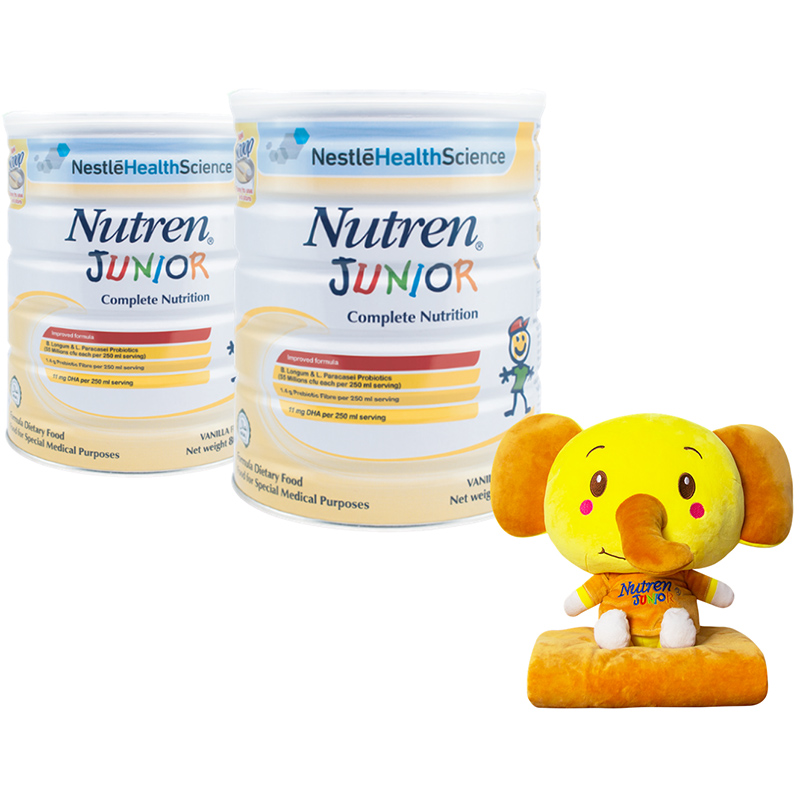 Combo 2 Sản Phẩm Dinh Dưỡng Y Học NUTREN JUNIOR lon 800g - Tặng bộ gối mền con voi