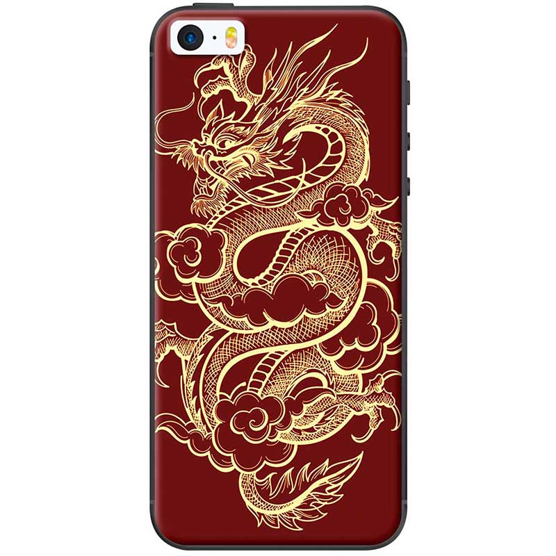 Ốp lưng dành cho iPhone 5, iPhone 5S, iPhone SE mẫu Rồng nền đỏ