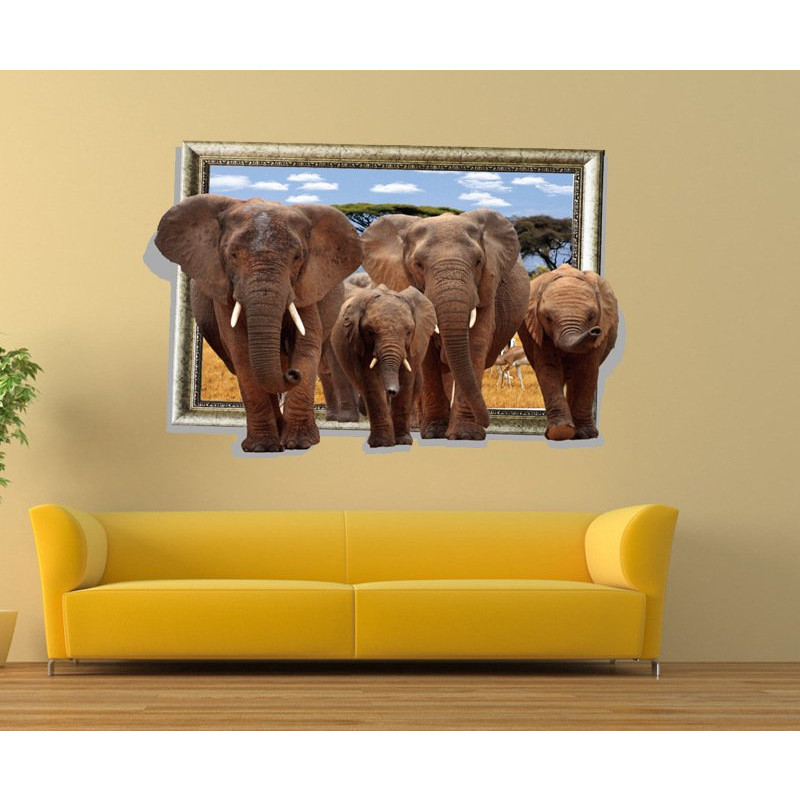 Decal tranh dán tường đàn voi an khang thịnh vượng sang trọng
