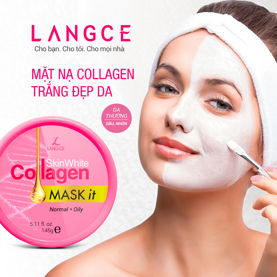 MẶT NẠ DƯỠNG TRẮNG COLLAGEN 145g DA NHỜN - TEM HỒNG LANGCE