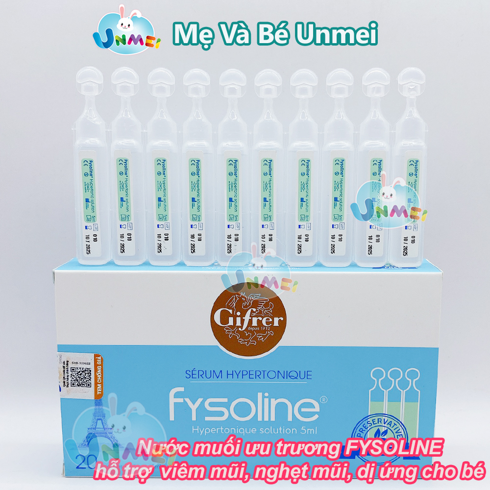 Nước muối ưu trương FYSOLINE hỗ trợ viêm mũi, nghẹt mũi cho bé (20 ống/Tách Lẻ 10 ống x 5ml) - Fysoline Xanh Dương (Trường Hợp Nghẹt Mũi Nặng)