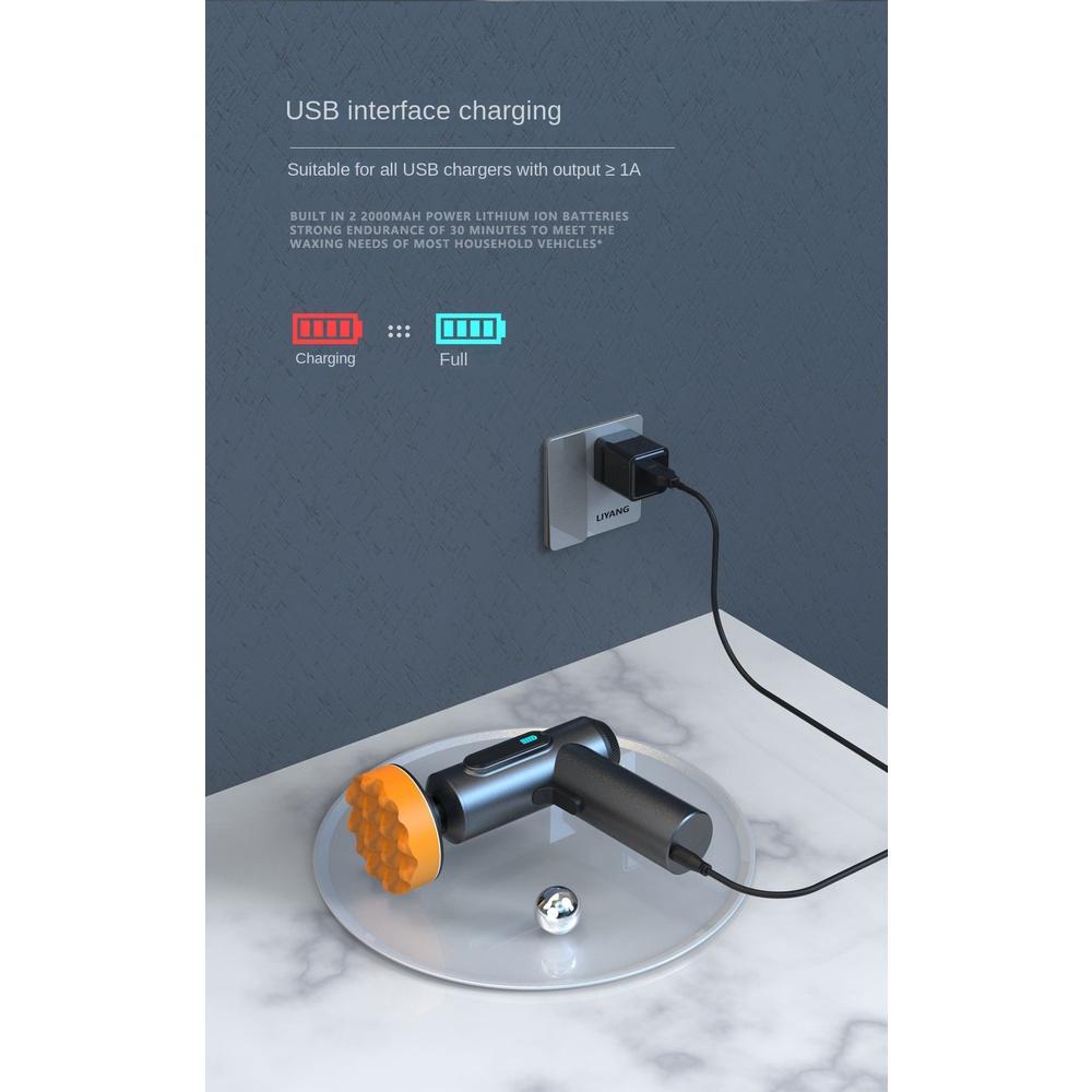Máy Đánh Bóng Xe Hơi Không Dây Mini Kèm 3 Đầu Cọ Thay Thế Sạc USB Tiện Dụng