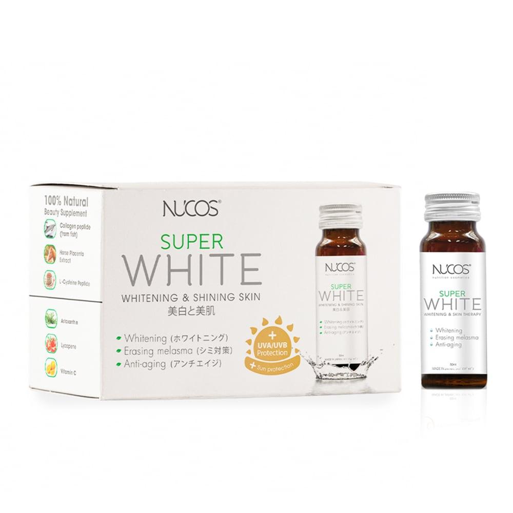 Thực Phẩm Bảo Vệ Sức Khỏe Nucos Super White Whitening & Shining Skin Giúp Sáng Da 50ml x 10 Chai