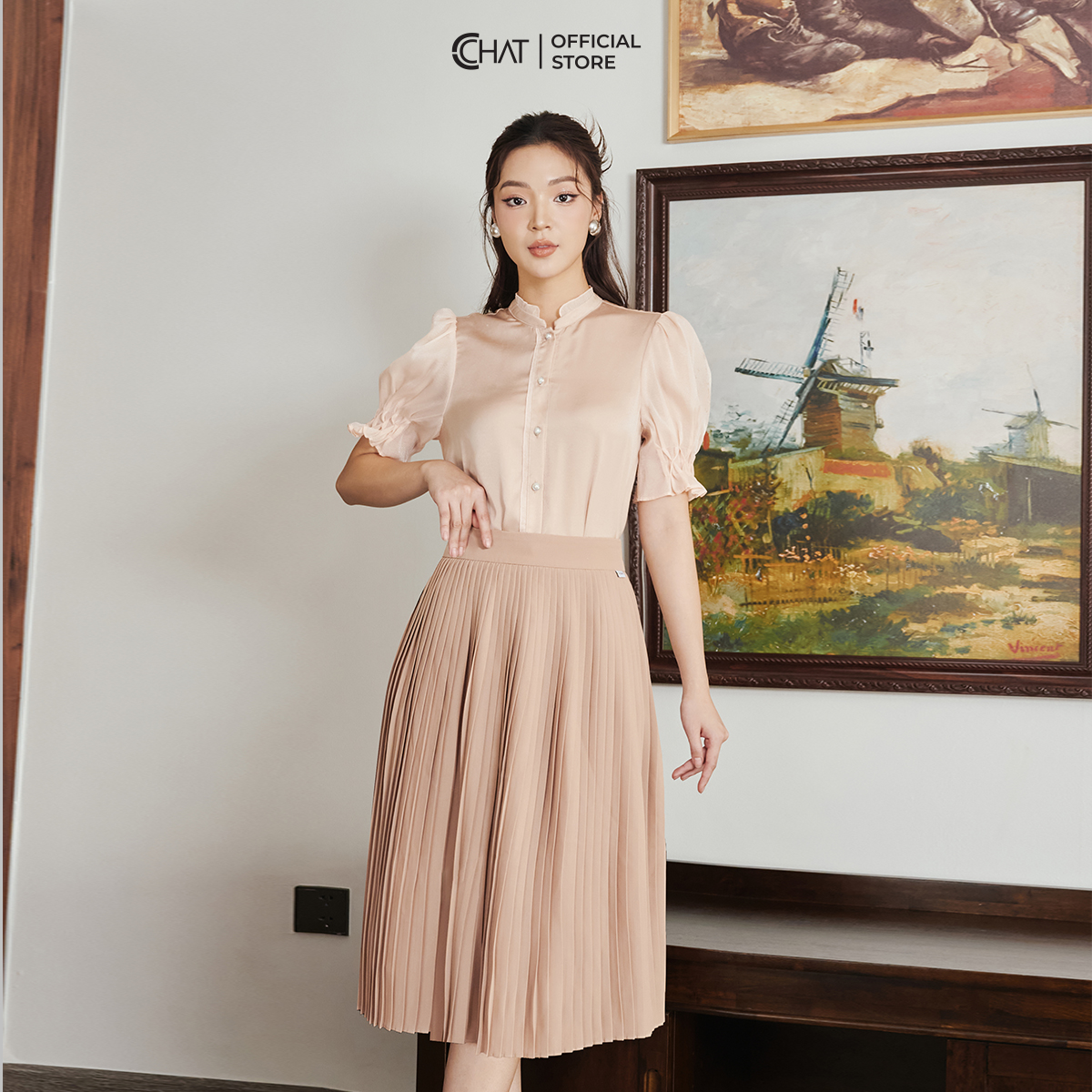 Chân Váy  Dập Ly Dáng Suông A Lỡ Chất Chiffon Cao Cấp Thanh Lịch 53CDH2013LB