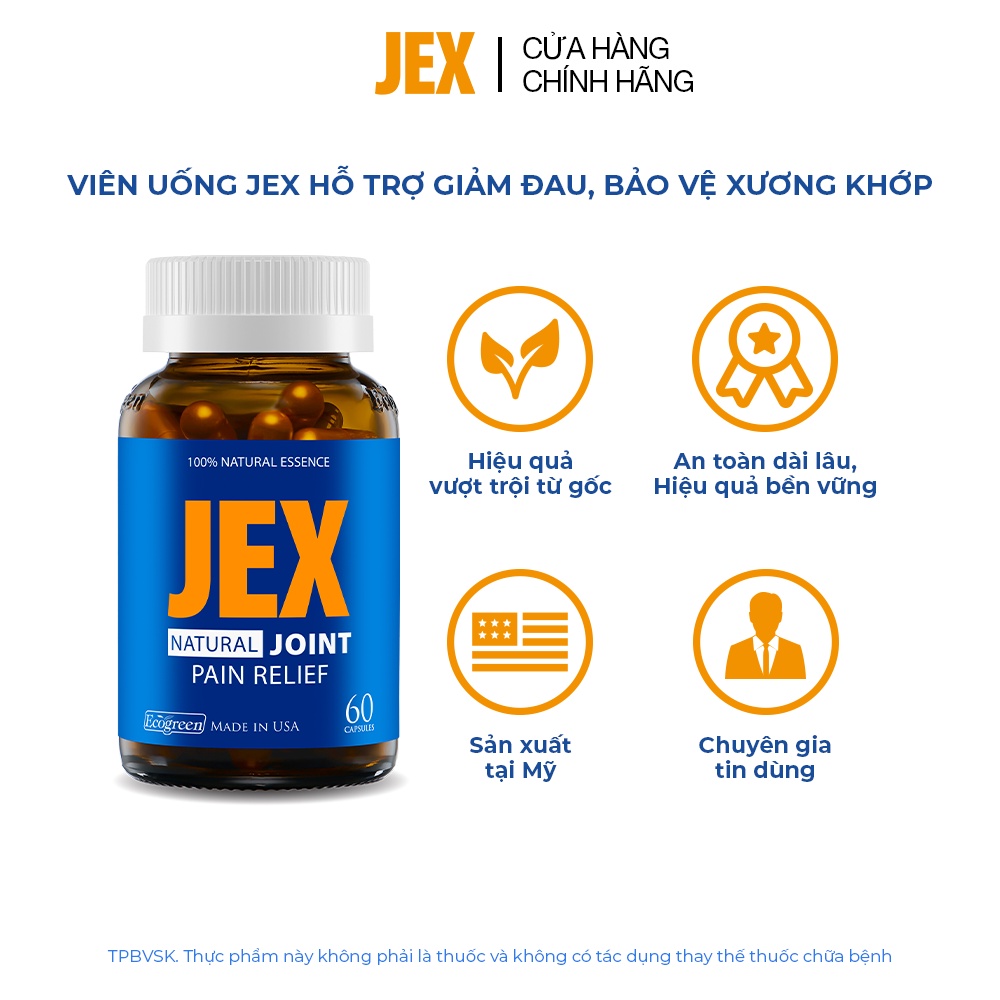 (TẶNG CA CÁCH NHIỆT JEX và 1 CHAI 15 VIÊN) KHI MUA COMBO 2 CHAI JEX 60 viên - Giảm đau, tái tạo sụn khớp, bảo vệ xương khớp chắc khoẻ