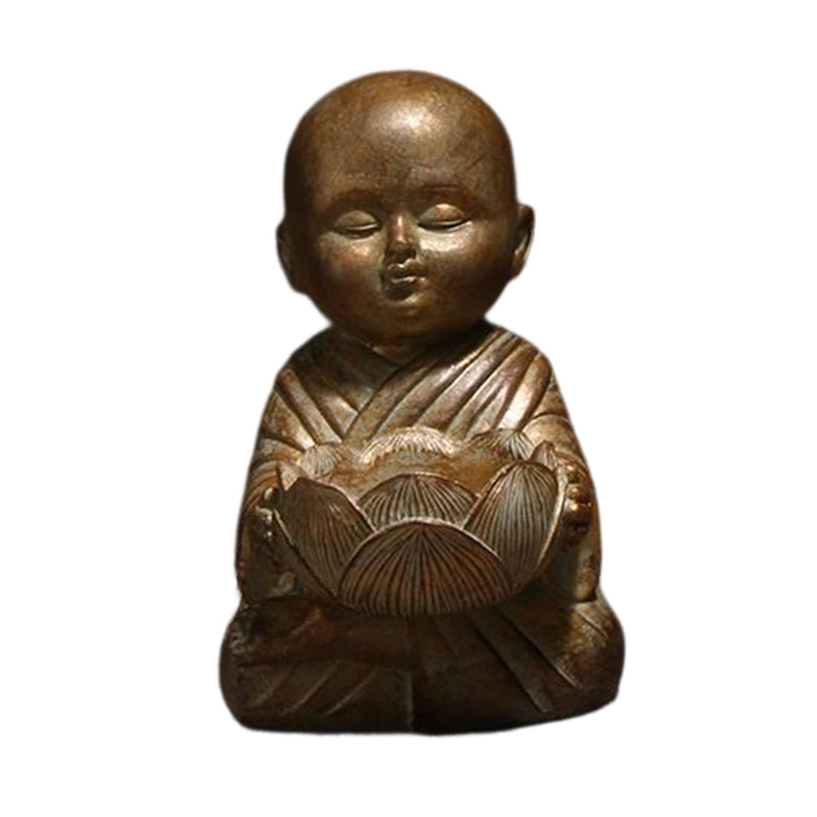 Buddha Statue Monk Doll, Candleholders Buddhist Showpiece Collectibles Monk Figurine Ornaments for Tabletop Centerpiece Meditation Decor