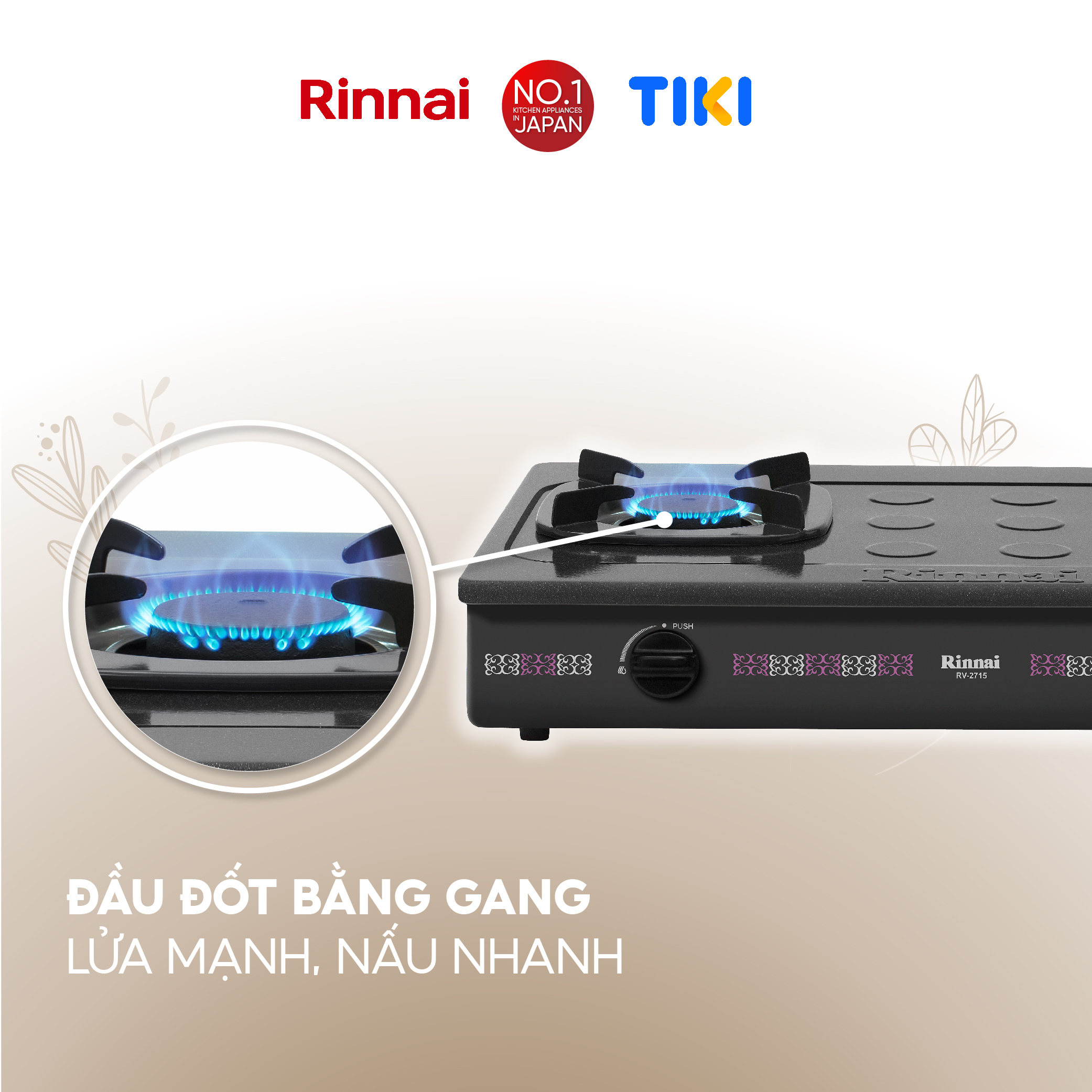Bếp gas dương Rinnai RV-2715(G) mặt bếp men và kiềng bếp men - Hàng chính hãng