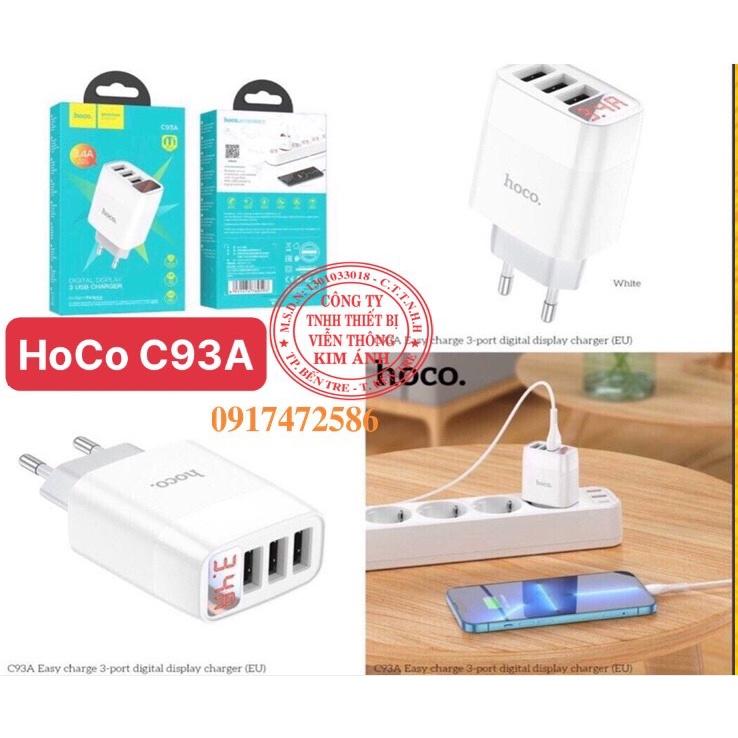 Cóc sạc nhanh 3 cổng Hoco C93A, dòng điện 3.4A có led hiển thị nguồn điện, Hàng chính hãng