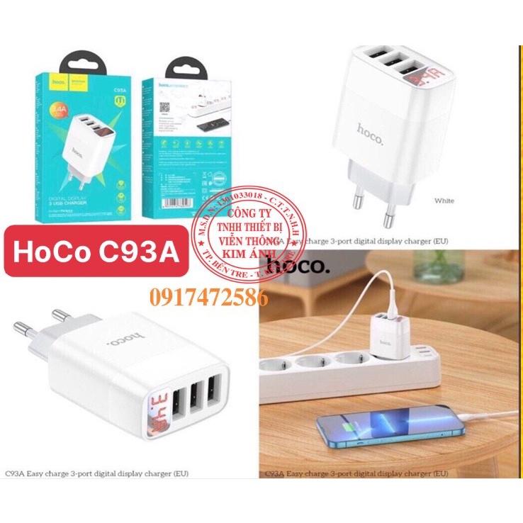 Cóc sạc nhanh 3 cổng Hoco C93A, dòng điện 3.4A có led hiển thị nguồn điện, Hàng chính hãng