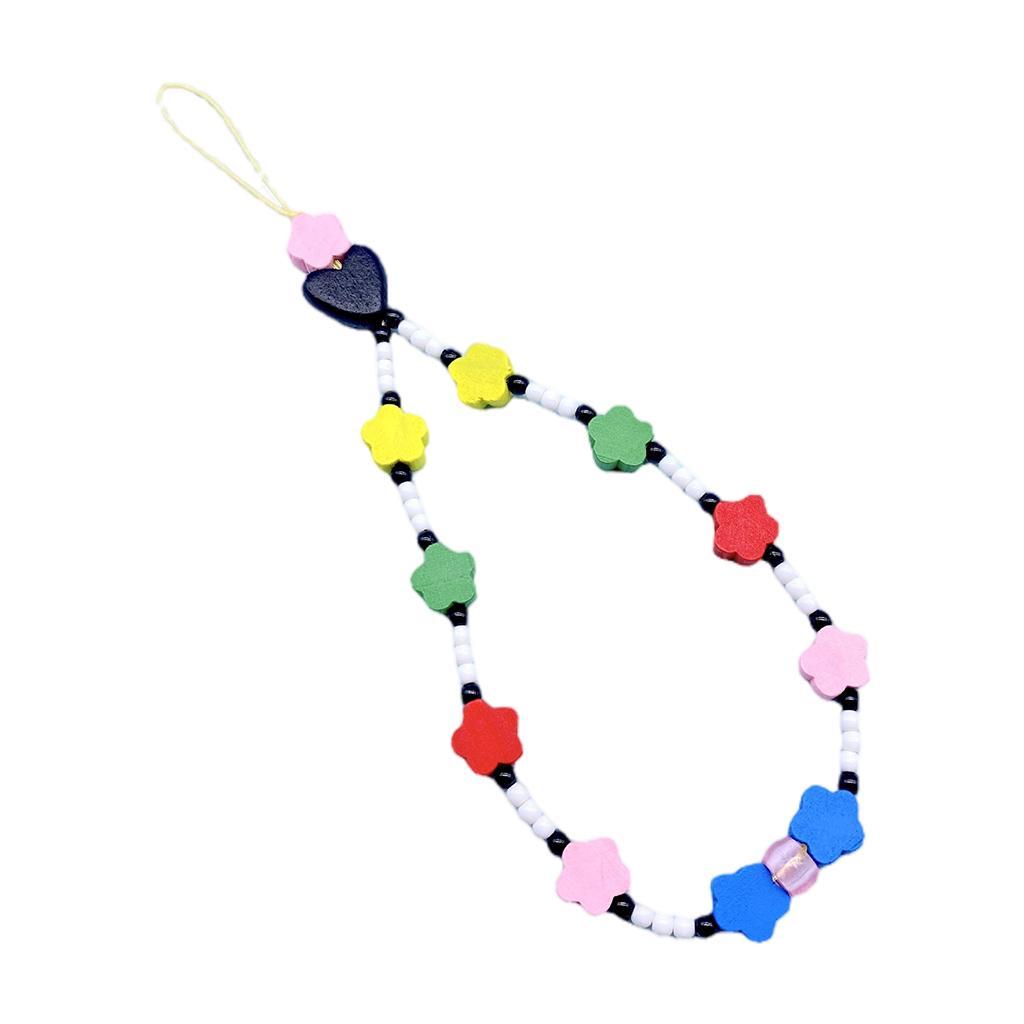 Flower Beaded Phone Lanyard Wrist Strap DIY Beads Charms Key Chain for Women
