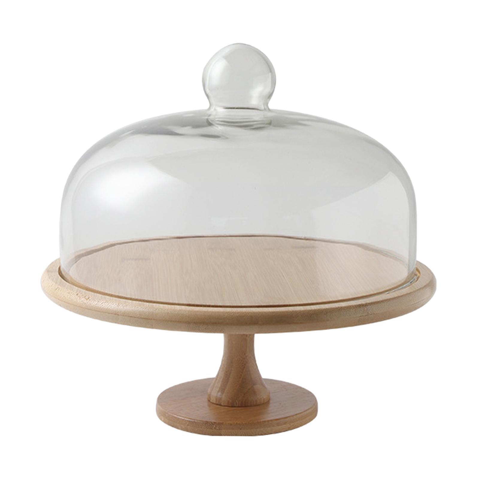 Wooden Serving Tray with Glass Cover Breakfast Food Cake Serving Platter
