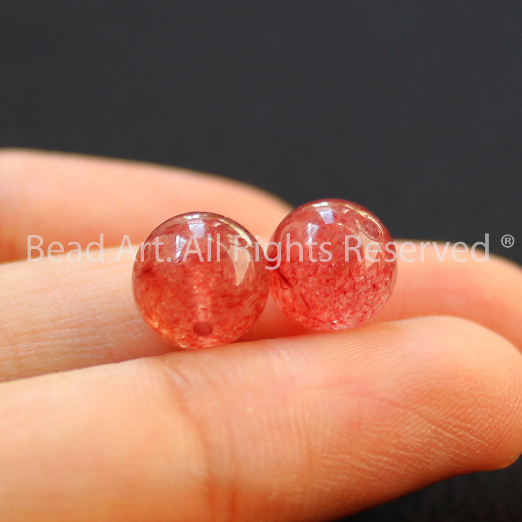 [1 Hạt] 9MM Đá Thạch Anh Dâu Tây Hồng ,Strawberry Quartz Tự Nhiên Loại AAA, Phối Vòng Tay Phong Thuỷ, Đá Phong Thuỷ, Chuỗi Hạt, Mệnh Hoả, Thổ - Bead Art