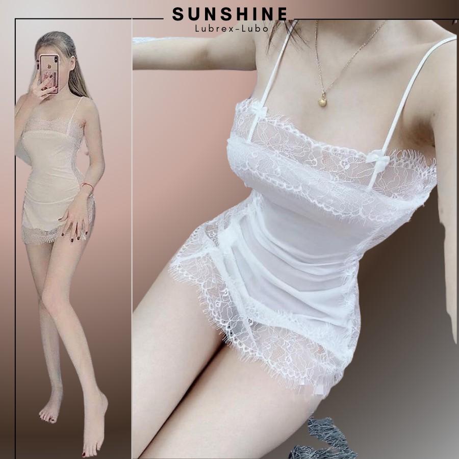 Váy Ngủ Nữ Hai Dây Phối Ren Sexy Lụa Gợi Cảm Quyến Rũ Màu Trắng SUNSHINE SX1526