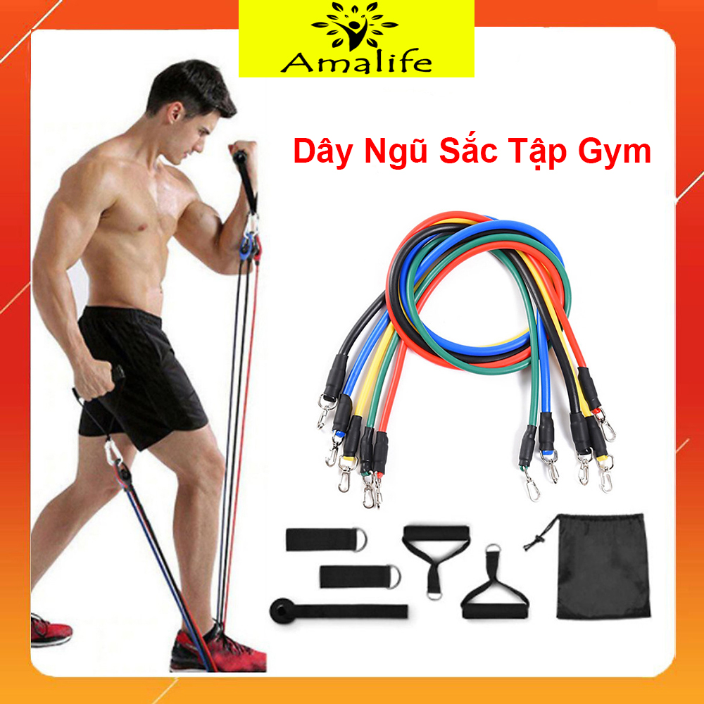 Bộ 5 Dây Ngũ Sắc Đàn Hồi Tập Gym, Tập Thể Hình Đa Năng Tại Nhà Amalife 