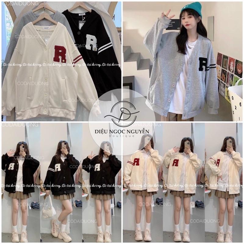 Bomber cardigan chữ R vạch tay unisex siêu xinh thụng