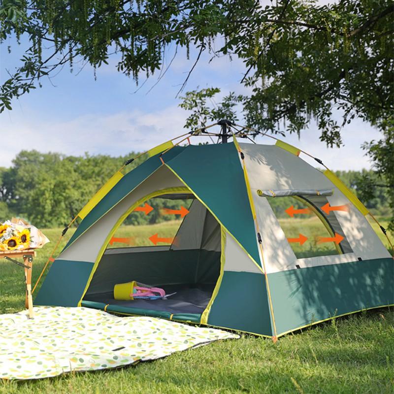Lều cắm trại 3 cửa sổ kích thước 2mx2m cho 3-5 người vải dù 2 lớp 200T chống tia UV