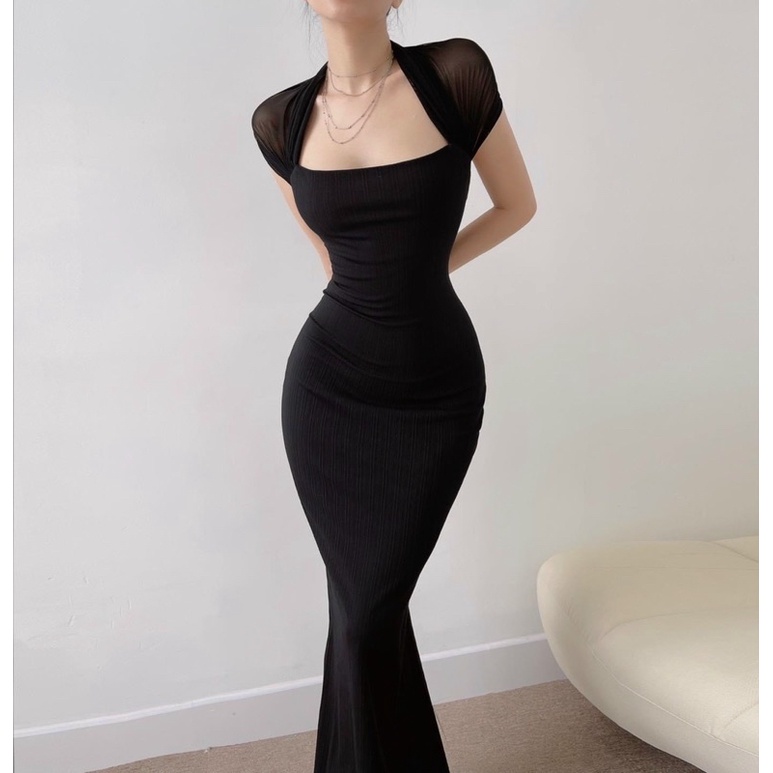 Đầm Body Đuôi cá Dáng Dài Phối Lưới dài