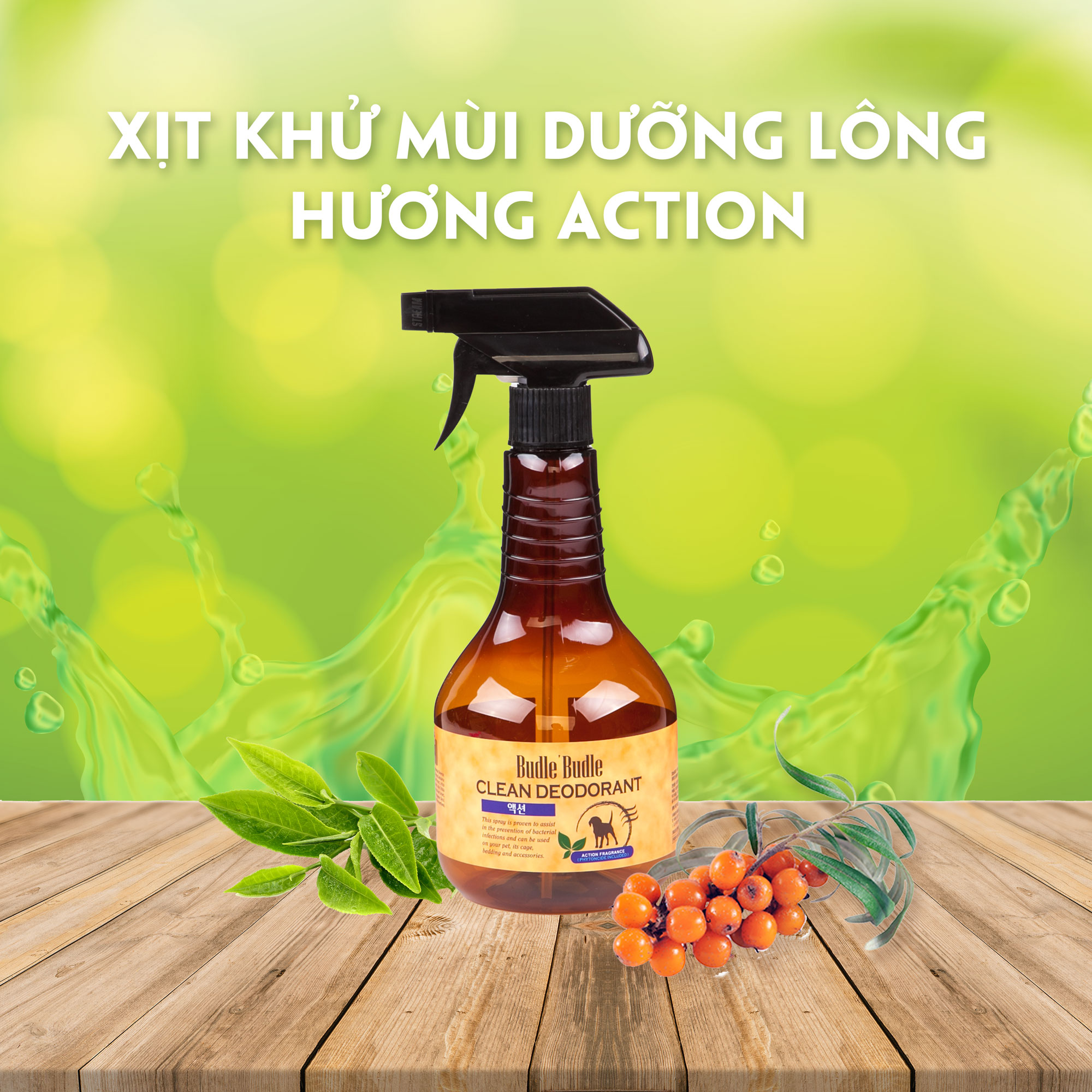 Xịt khử mùi dưỡng lông Budle'Budle Action 530ml