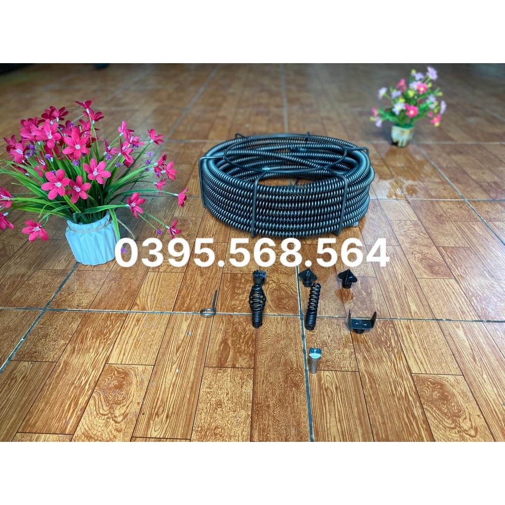 Siêu combo dây thông cống 9 M + 6 đầu thông + kết nối máy khoan