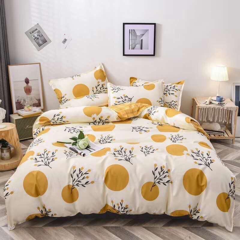 Bộ chăn ga gối Hàn Quốc hoa vàng vintage bo chun đủ kích thước.
