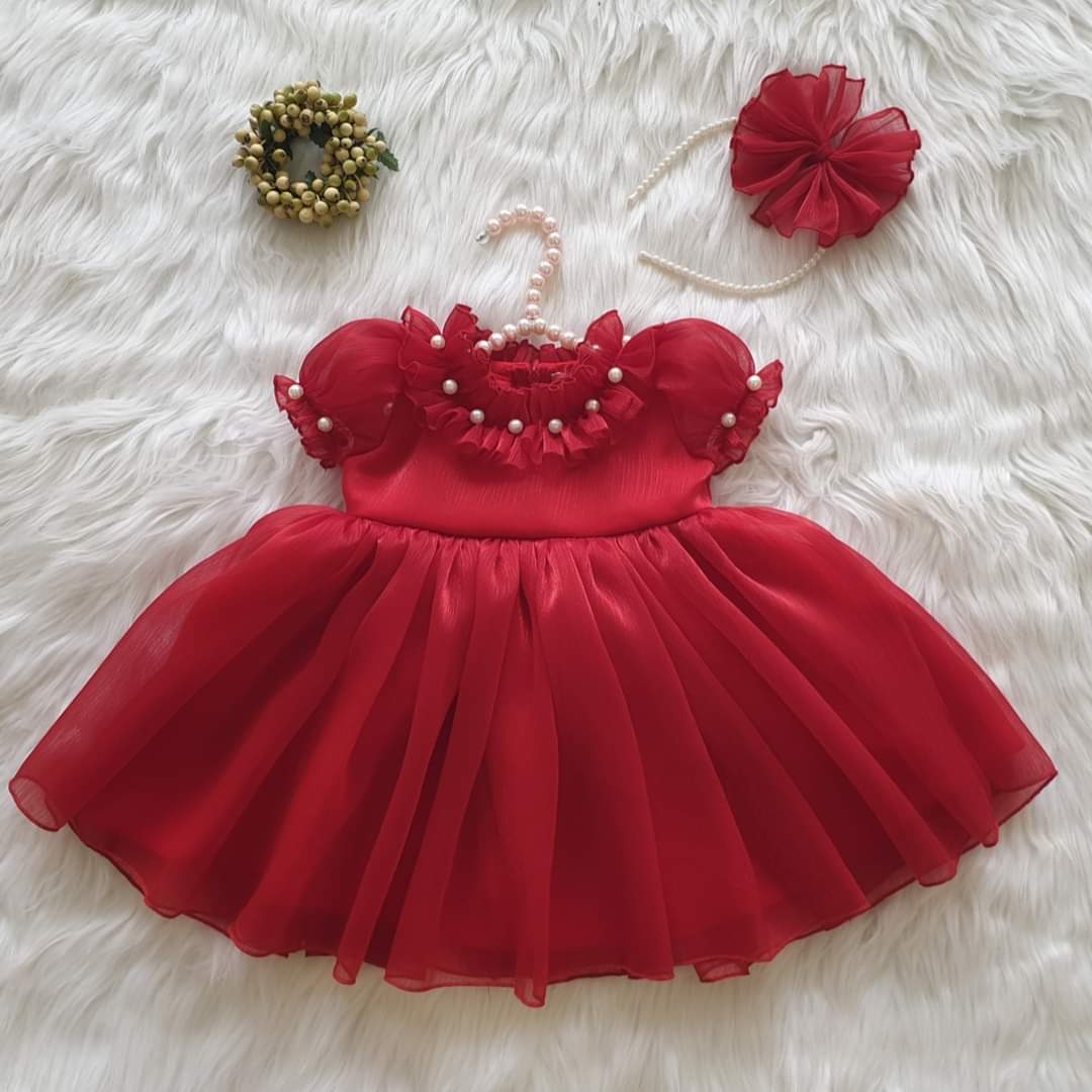 Váy Tơ Đỏ Đính Ngọc cho bé yêu TẶNG KÈM NƠ
