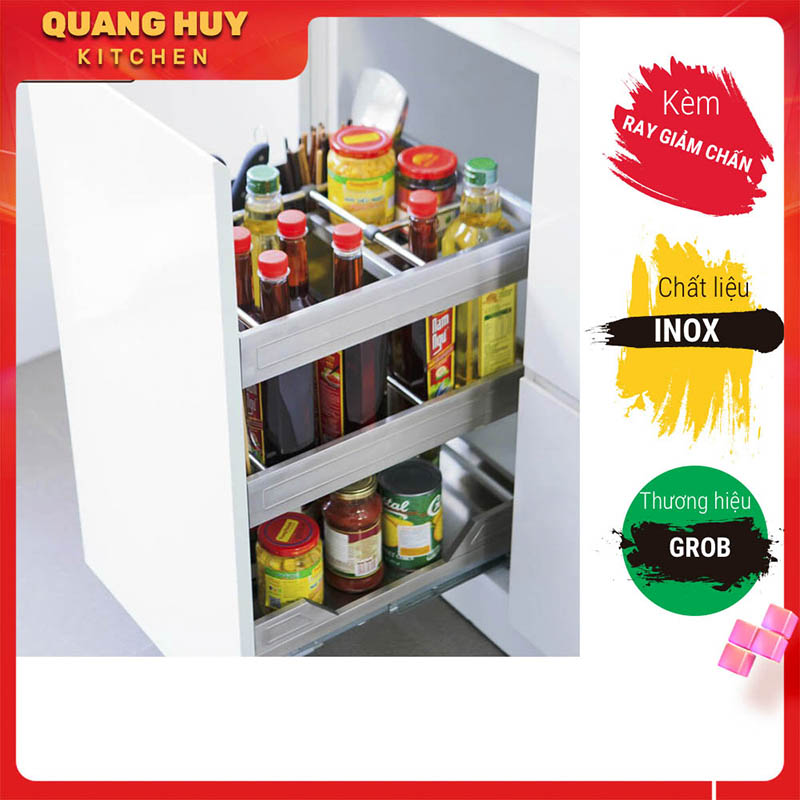 Giá dao thớt gia vị đa năng cho tủ bếp chất liệu inox hộp chính hãng Grob