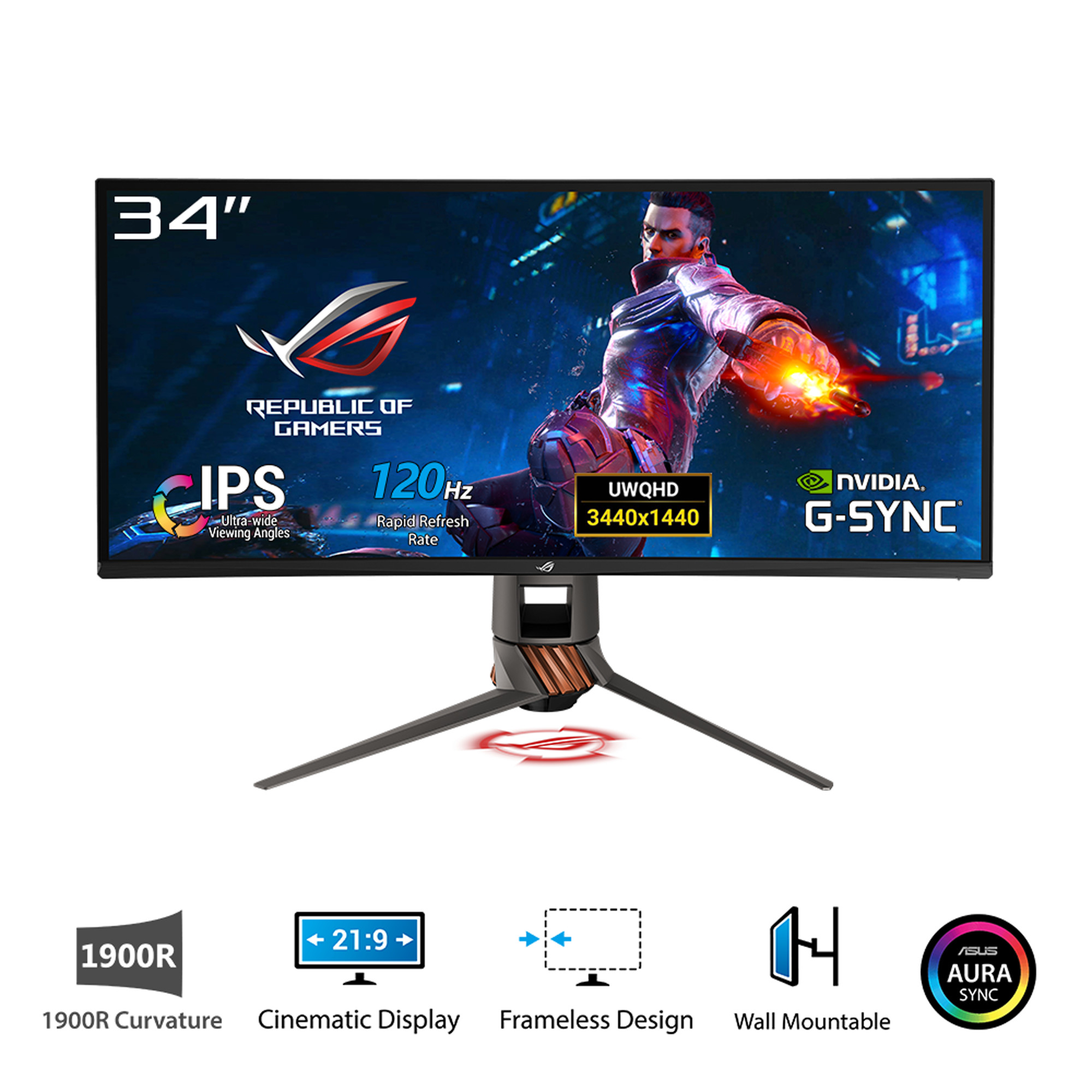 Màn Hình Cong Chơi Game Siêu Rộng ASUS ROG SWIFT PG349Q Ultra QHD 34&quot; 21:9 (3440x1440) 120Hz NVIDIA G-SYNC Loa (2Wx2) - Hàng Chính Hãng