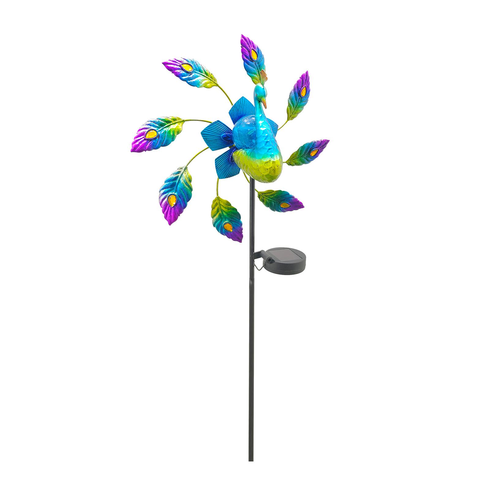 Solar Wind Spinner LED Light Peacock Sculpture WindMill Outdoor Garden Stake