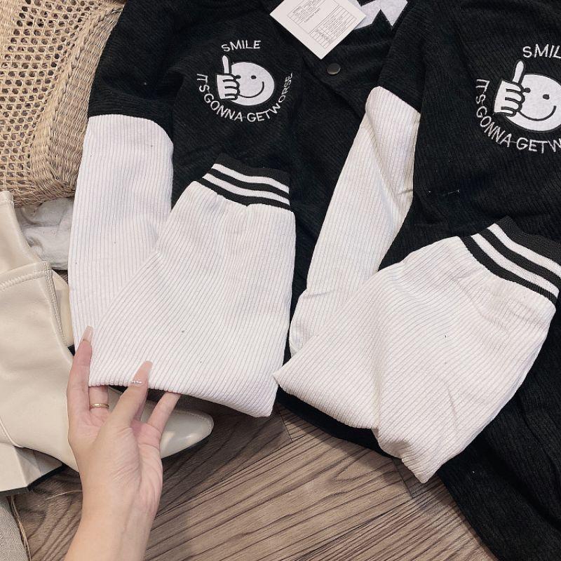 Áo Khoác Bomber Unisex Thêu G mặt cười chất nhung tăm 2 lớp thêu trước sau