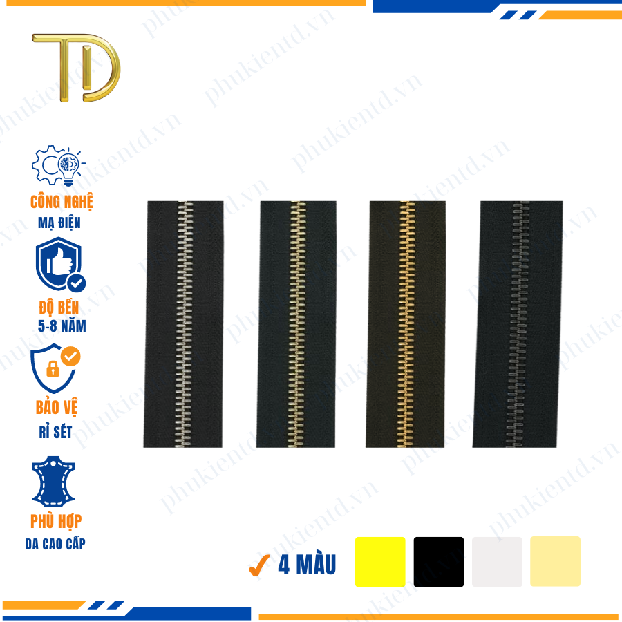 Dây khóa kéo túi xách, dây khóa kéo kim loại, dây khóa kéo răng 5 đen, Mạ điện độ bền 5-8 năm