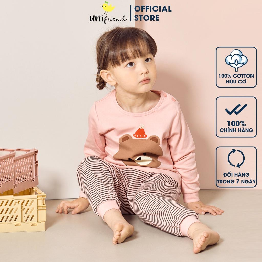 Bộ đồ quần áo dài tay cotton mùa thu đông dáng rộng cho bé gái U1047 - Unifriend Hàn Quốc, Cotton Organic