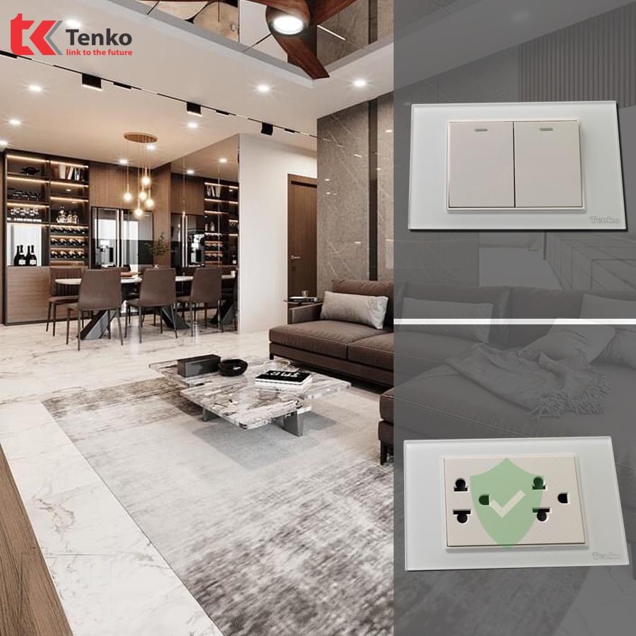 Ổ Cắm Chuẩn Đức và ổ 2 Chấu Đa Năng TENKO Mặt Kính Cường Lực Thương Hiệu NHẬT TK-C18-059