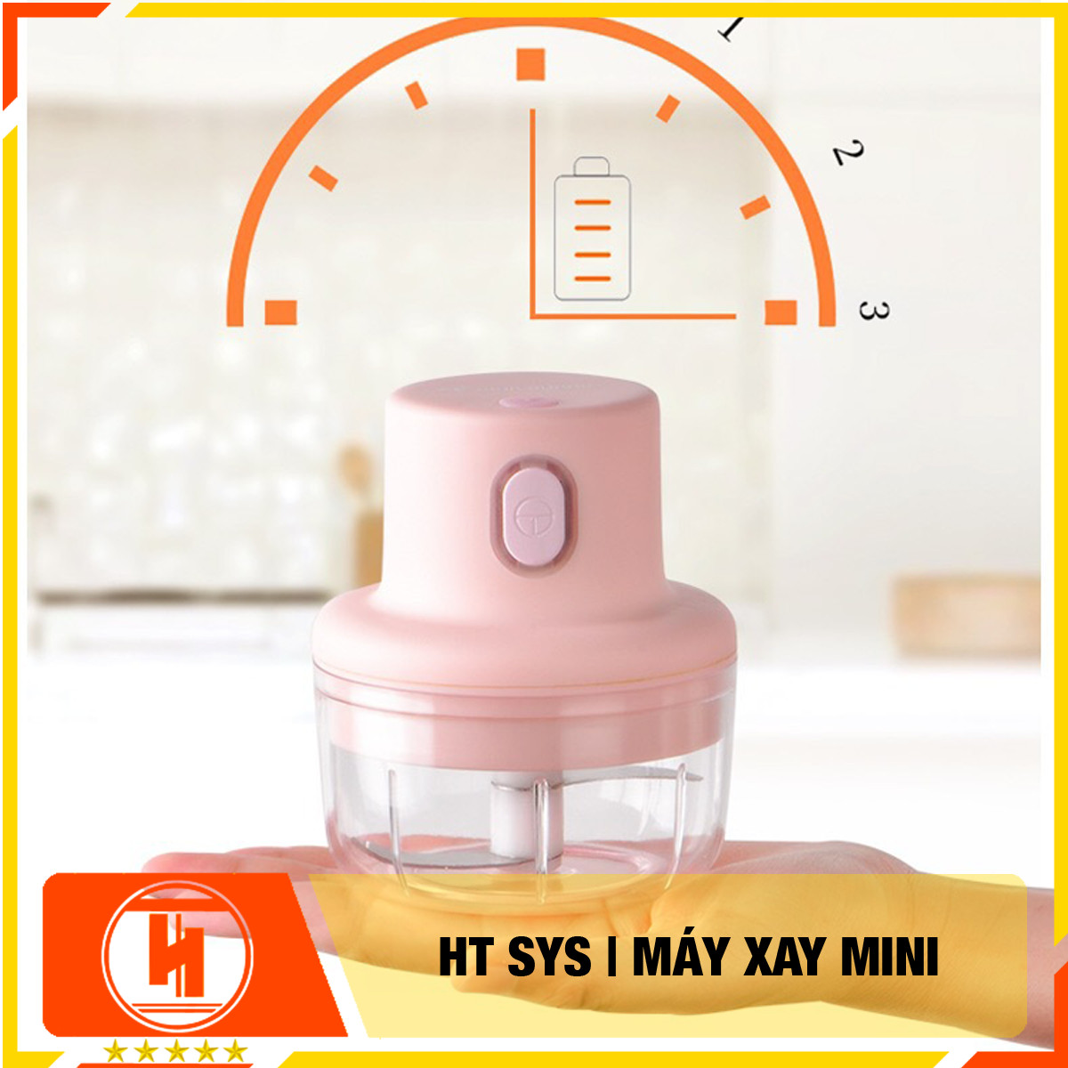 Máy Xay Mini HT SYS Sạc Điện Có Cổng Sạc USB, Nhỏ Gọn Tiện Ích Dễ Sử Dụng Xay Hành Tỏi Rau Củ Quả Thể Tích 250ML - Hàng Nhập Khẩu